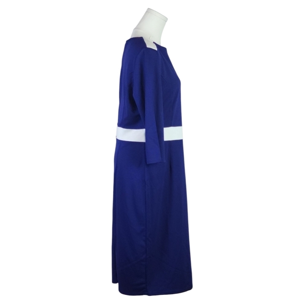 HOMEYEE Navy White Colorblock Pencil Sheath Dress XL Office Cocktail - Picture 7 of 9